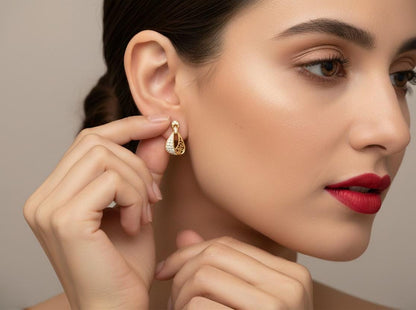 Riora moissanite drop stud earrings in gold, silver, and rose gold with elegant dangle design, perfect for bridal or gift occasions