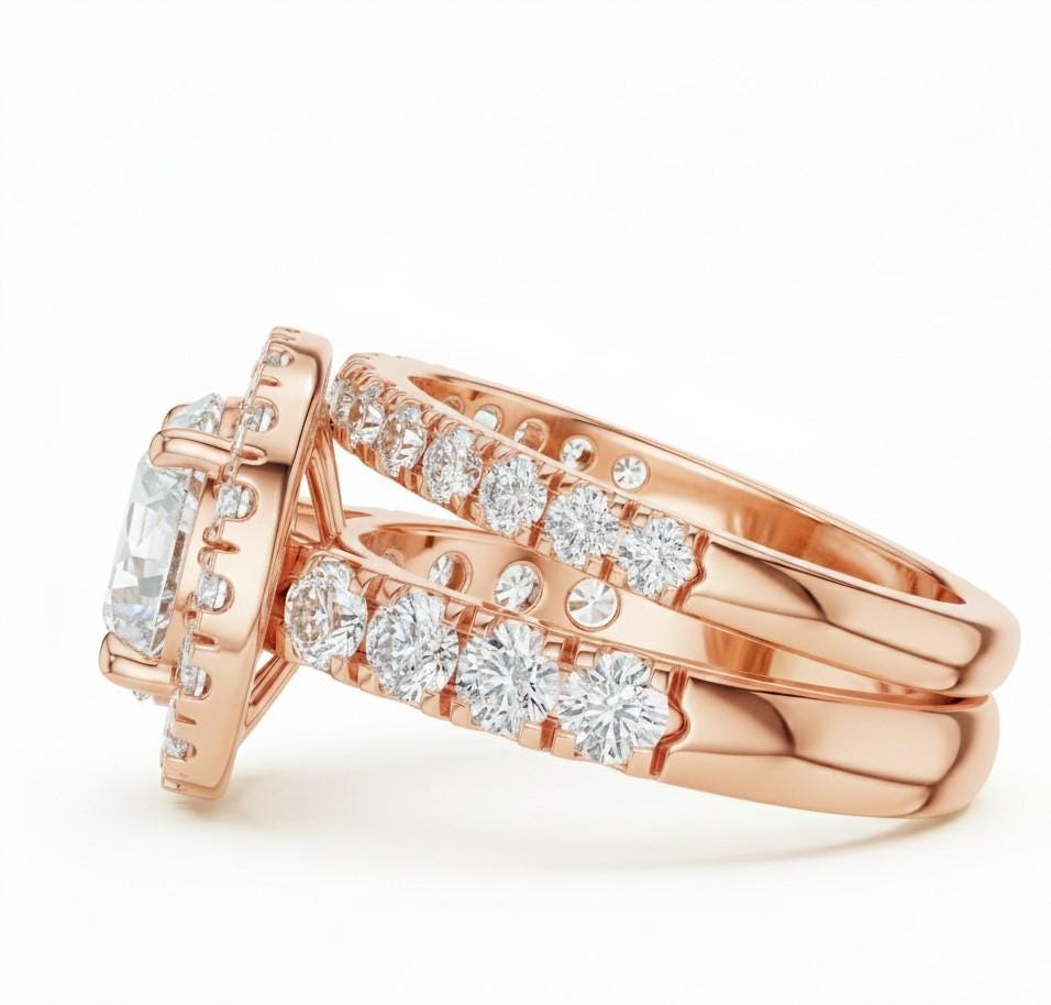 Halo CZ Engagement Ring Set | Bridal Promise Ring for Women