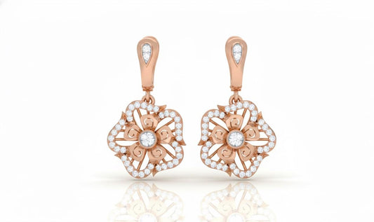 Moissanite Floral Drop Earrings for Women | Gold, Rose Gold & Silver | Bridal & Valentine Gift