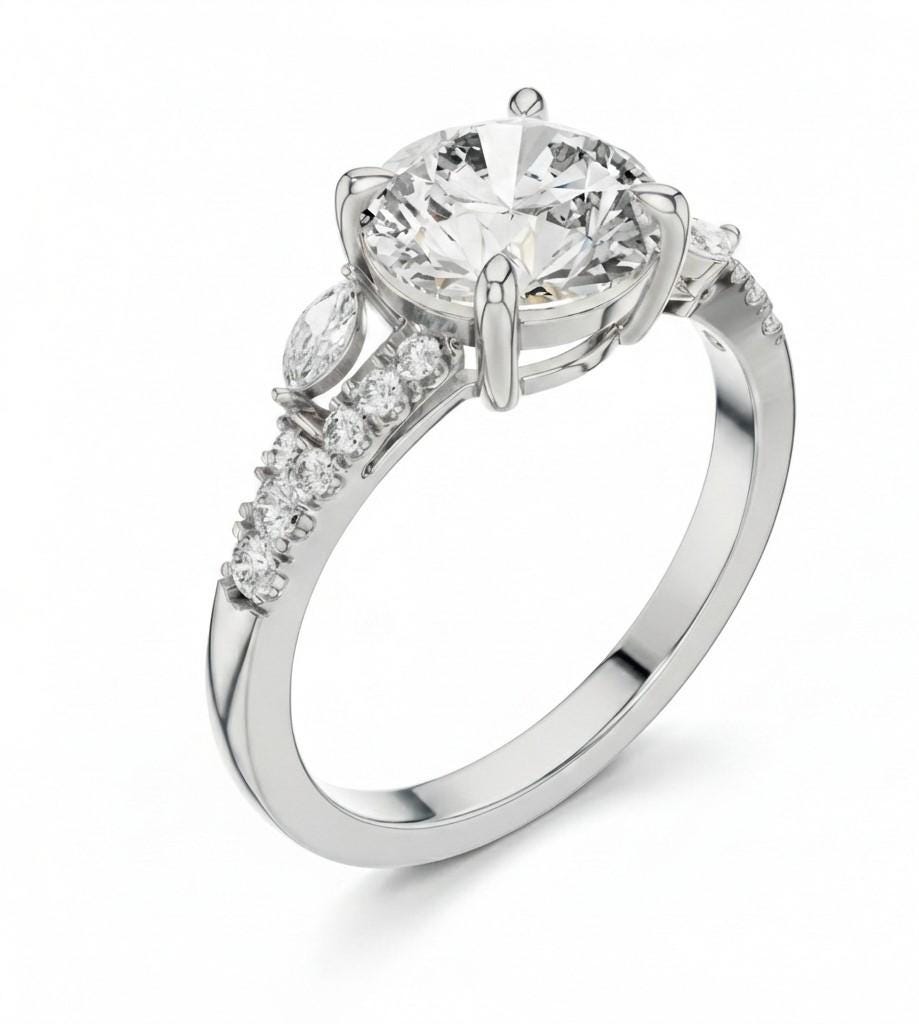 Rose gold silver luxury engagement ring with intricate detailing, nickel-free bridal jewelry by Riora for romantic promises.
