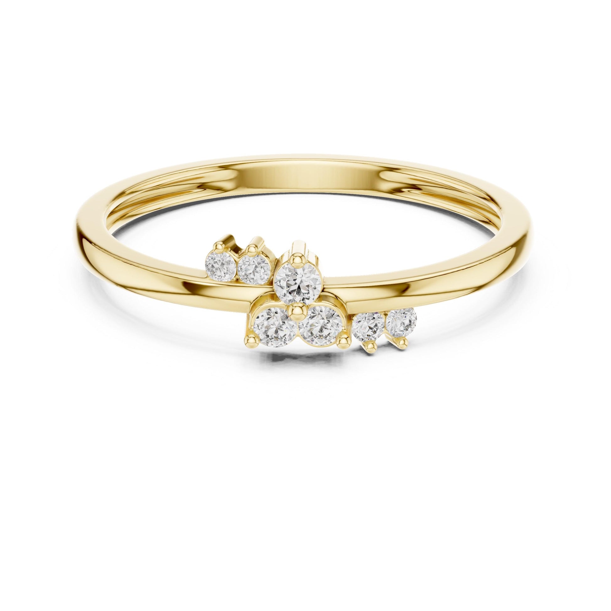 Riora minimalist gold moissanite diamond cluster engagement ring with dainty band, ideal for bridal or anniversary gift.