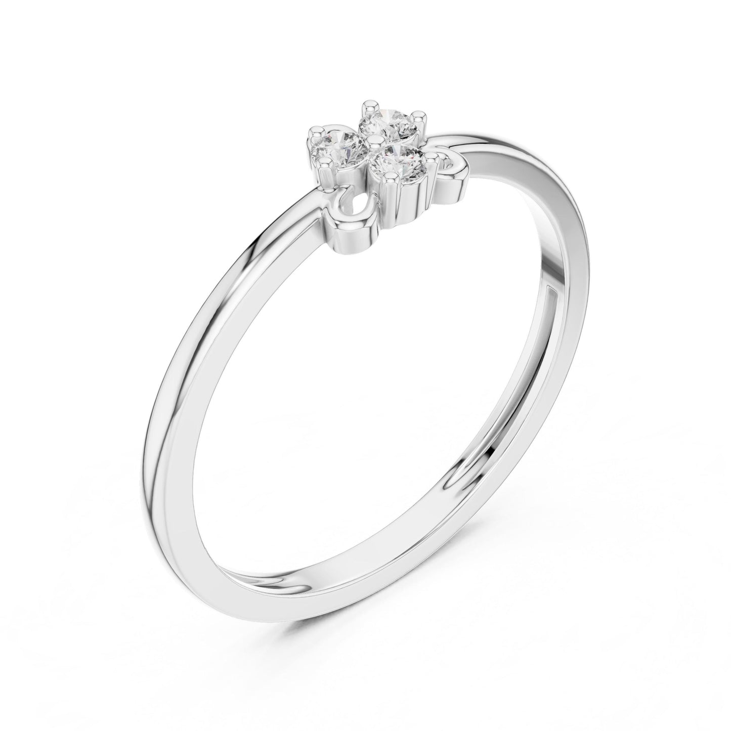 Dainty rose gold moissanite flower ring with delicate floral design, stackable promise band, minimal engagement jewelry by Riora