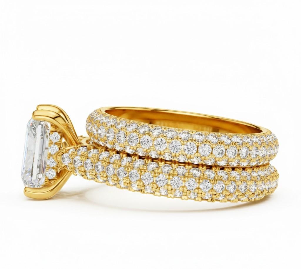 Radiant Cut CZ Engagement Ring | Pave Eternity Band | Gold, Rose Gold & Silver