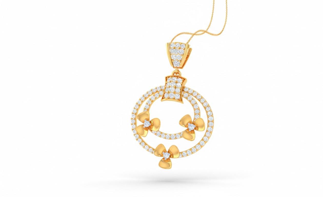 Circle Pendant Gold Rose Silver Jewelry, Floral Diamond Look Necklace, Valentine Gift for Her