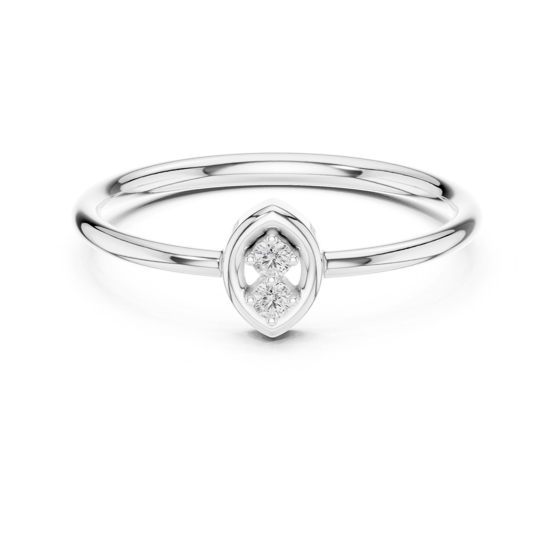 Riora minimalist double moissanite diamond ring with two stones, gold and silver open band, dainty engagement or promise ring