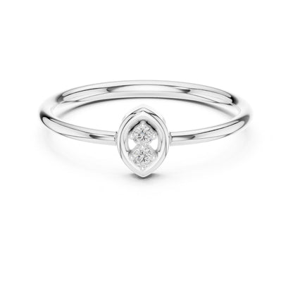 Riora minimalist double moissanite diamond ring with two stones, gold and silver open band, dainty engagement or promise ring