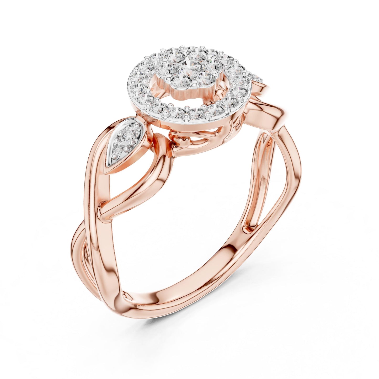 Riora Halo CZ engagement ring with floral cluster design and silver band, statement jewelry for women