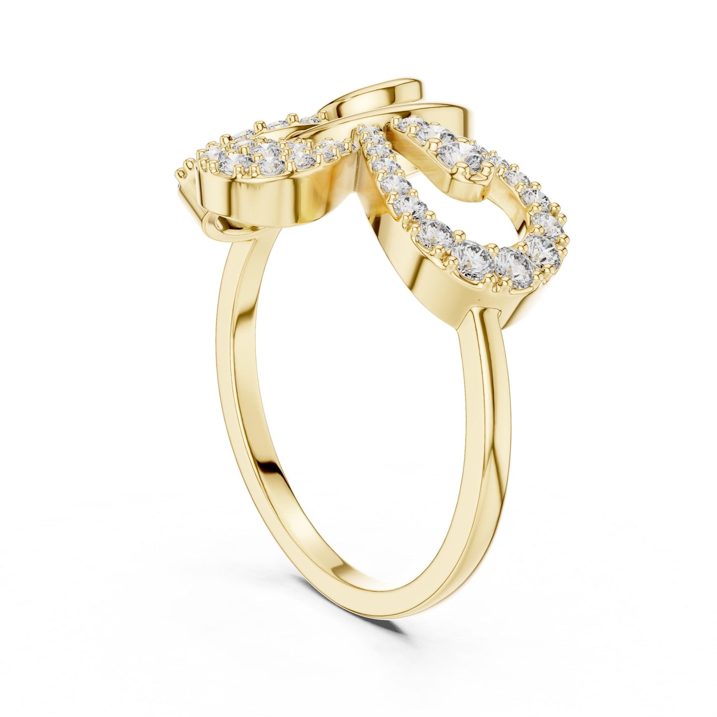 Riora elegant gold moissanite diamond ring featuring a bow knot design, minimalist bridal promise band.