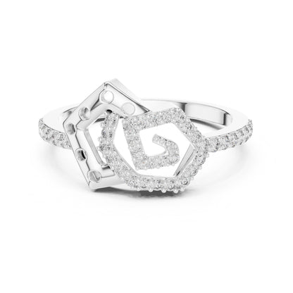 Riora luxury geometric cubic zirconia ring in gold and silver, statement band for women, perfect for engagement or promise jewelry.
