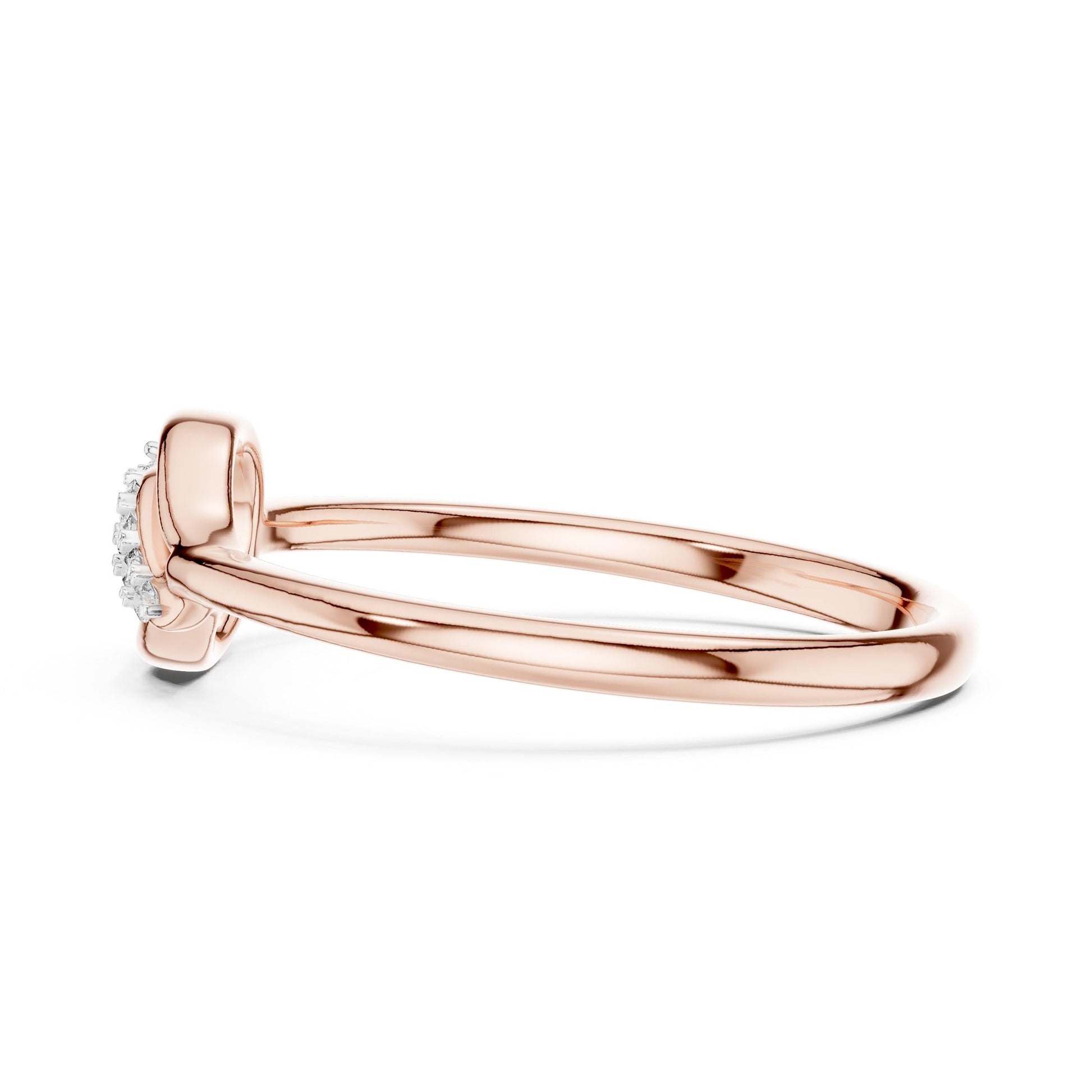 Riora Moissanite flower infinity ring with floral design, romantic wedding jewelry, delicate rose gold bridal band.