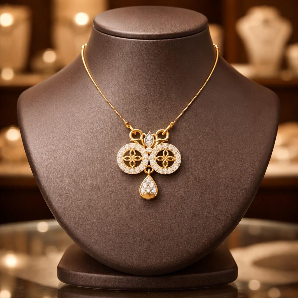 Elegant Riora moissanite floral pendant necklace in gold, rose gold, and silver with dainty, luxurious design for women.