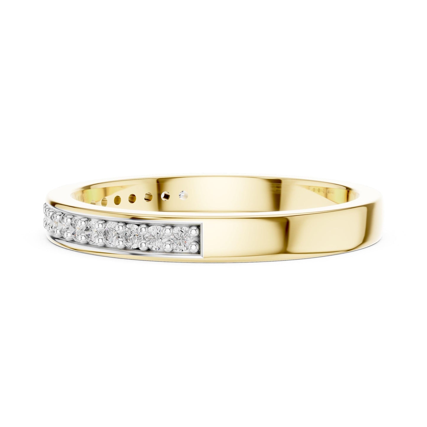 Riora Moissanite diamond wedding band, minimalist stackable ring with dainty design, ideal for bridal, promise, or anniversary jewelry.