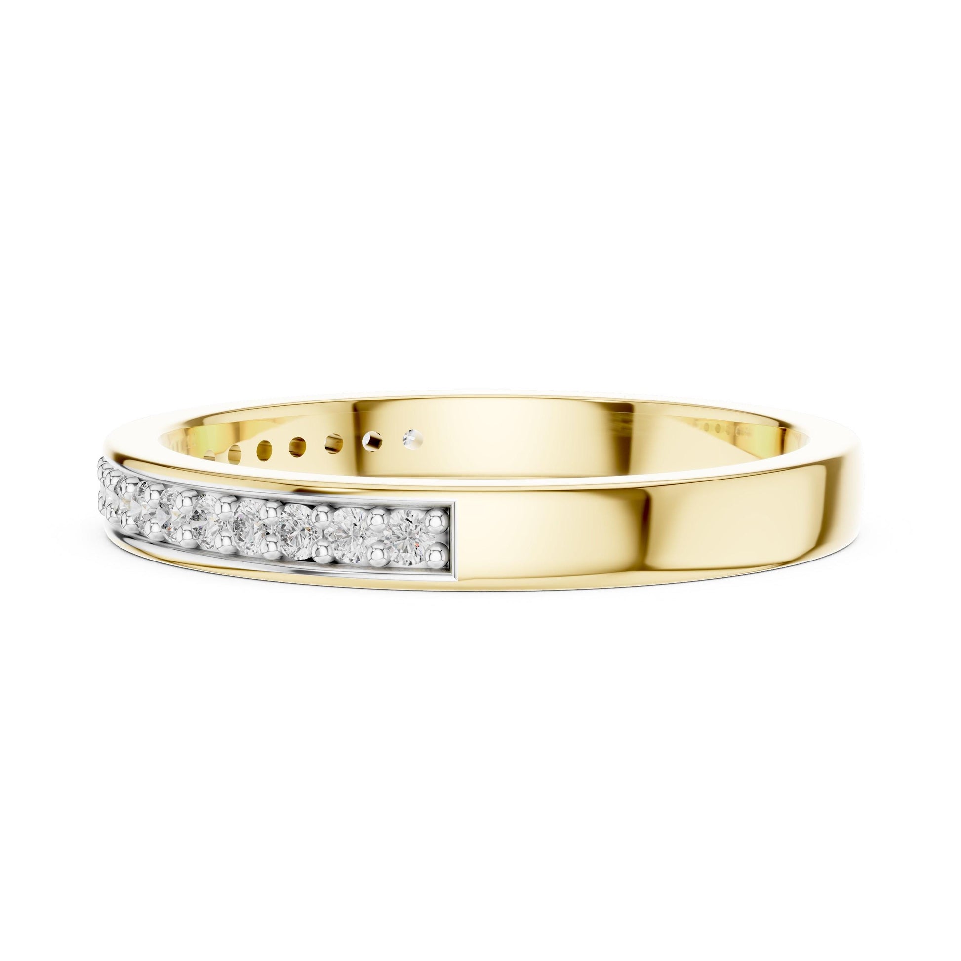 Riora Moissanite diamond wedding band, minimalist stackable ring with dainty design, ideal for bridal, promise, or anniversary jewelry.