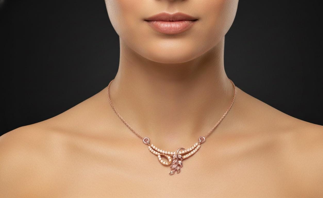 Moissanite Leaf Pendant Necklace | Gold, Rose Gold & Silver | Diamond Look Gift for Her
