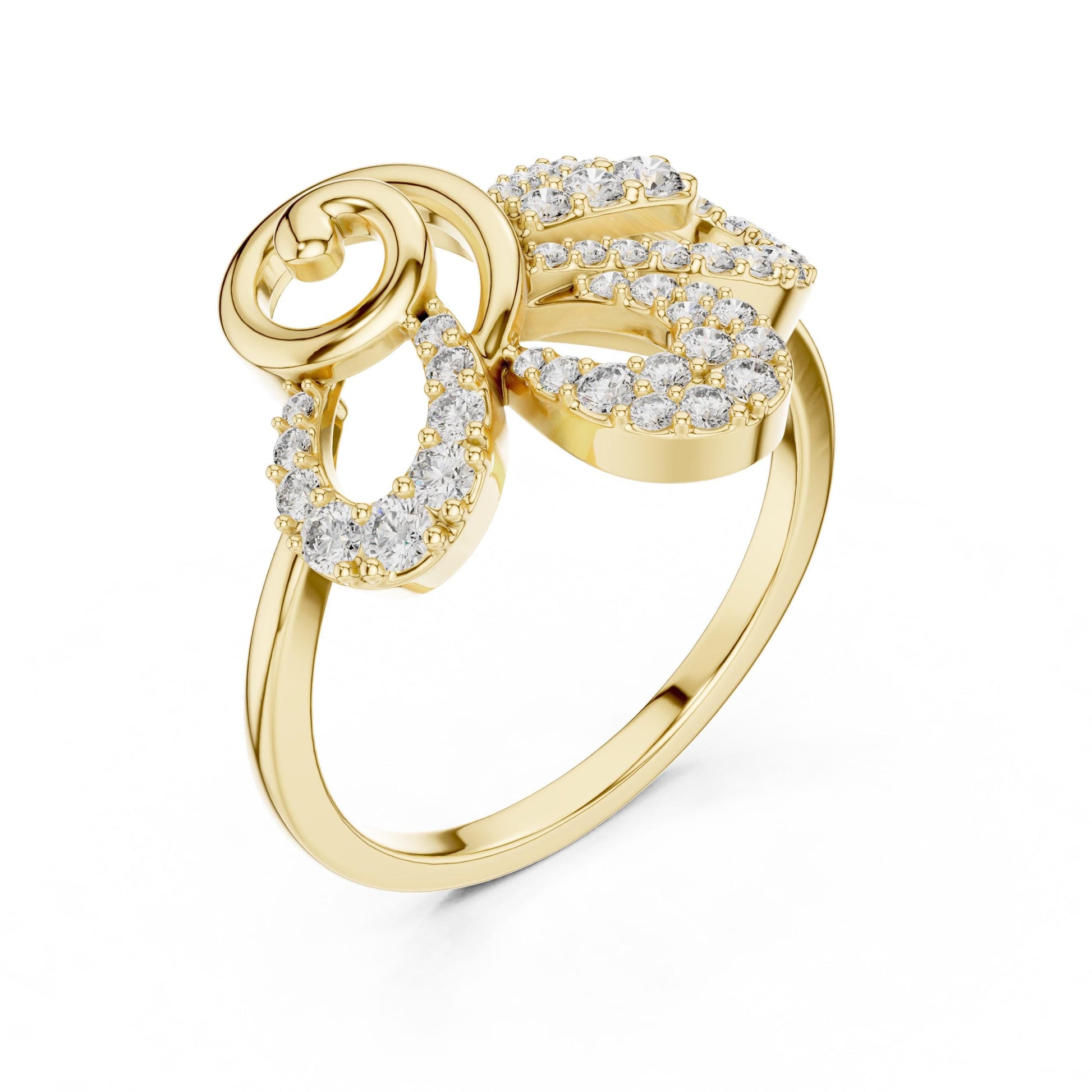 Riora gold bridal ring with a dainty bow knot design featuring moissanite diamonds, minimalist promise band jewelry