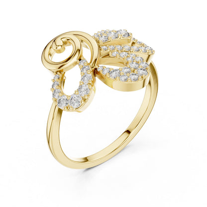 Riora gold bridal ring with a dainty bow knot design featuring moissanite diamonds, minimalist promise band jewelry
