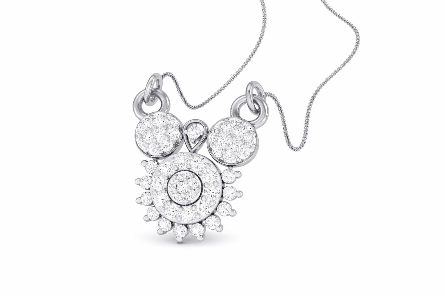 Riora moissanite statement bridal necklace with rose gold pendant and silver accents, elegant wedding jewelry with diamond look details