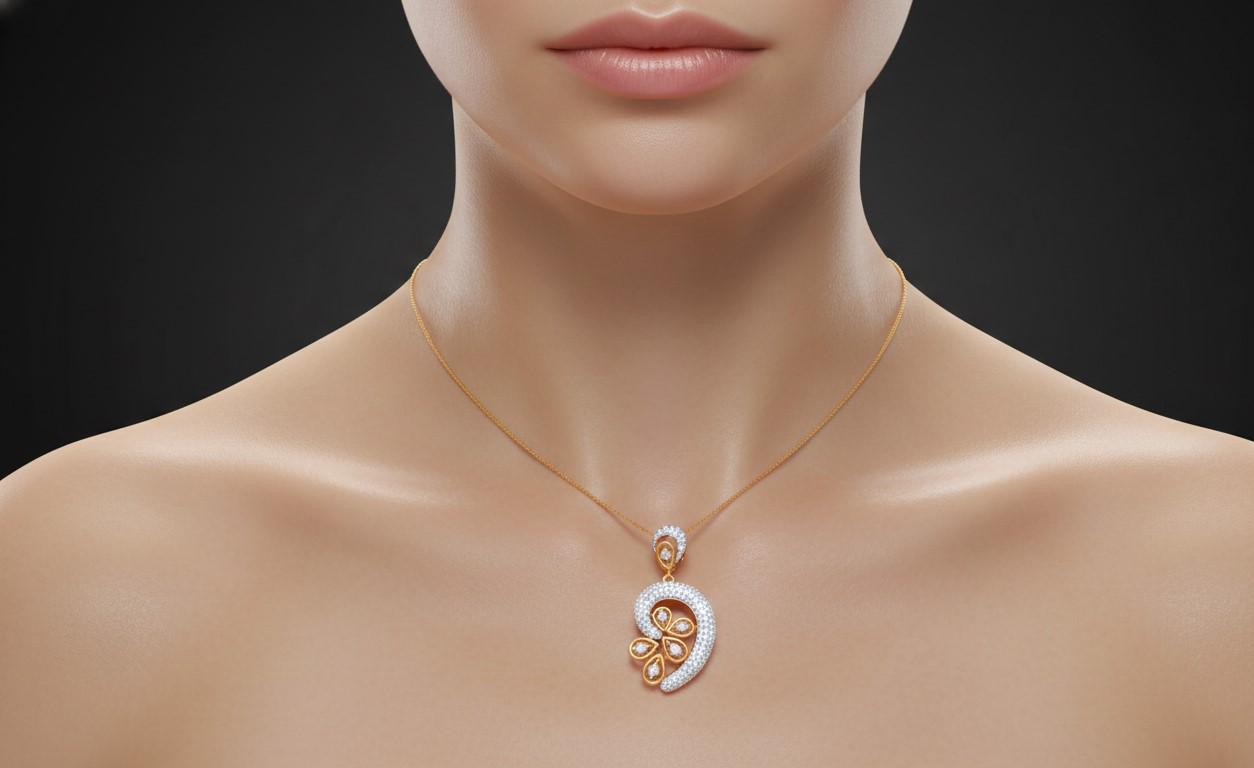 Floral Pendant Necklace, Rose Gold Silver Adjustable Chain Moissanite