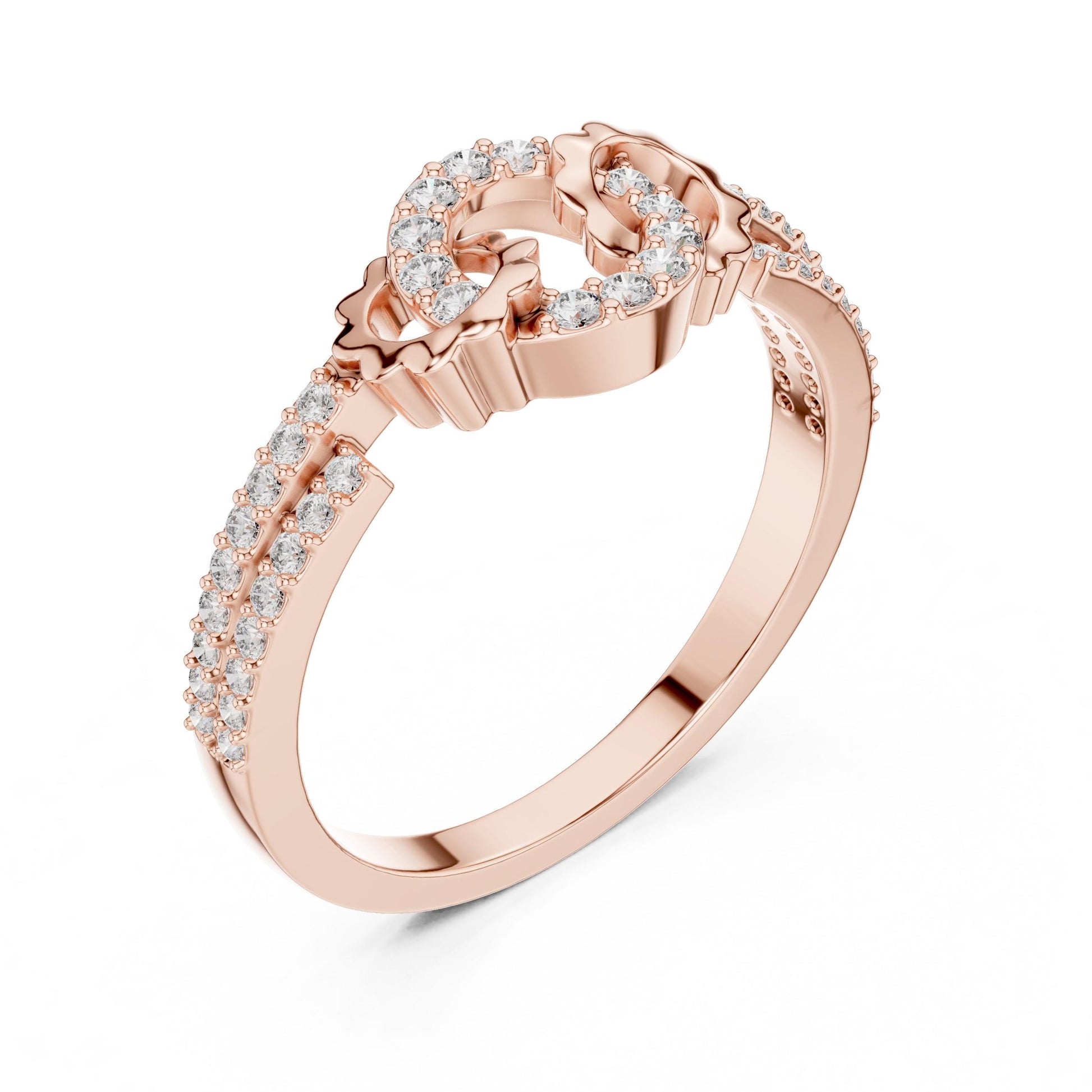Riora Infinity Halo Moissanite diamond ring with interlocking promise band, minimalist wedding jewelry, dainty engagement ring.