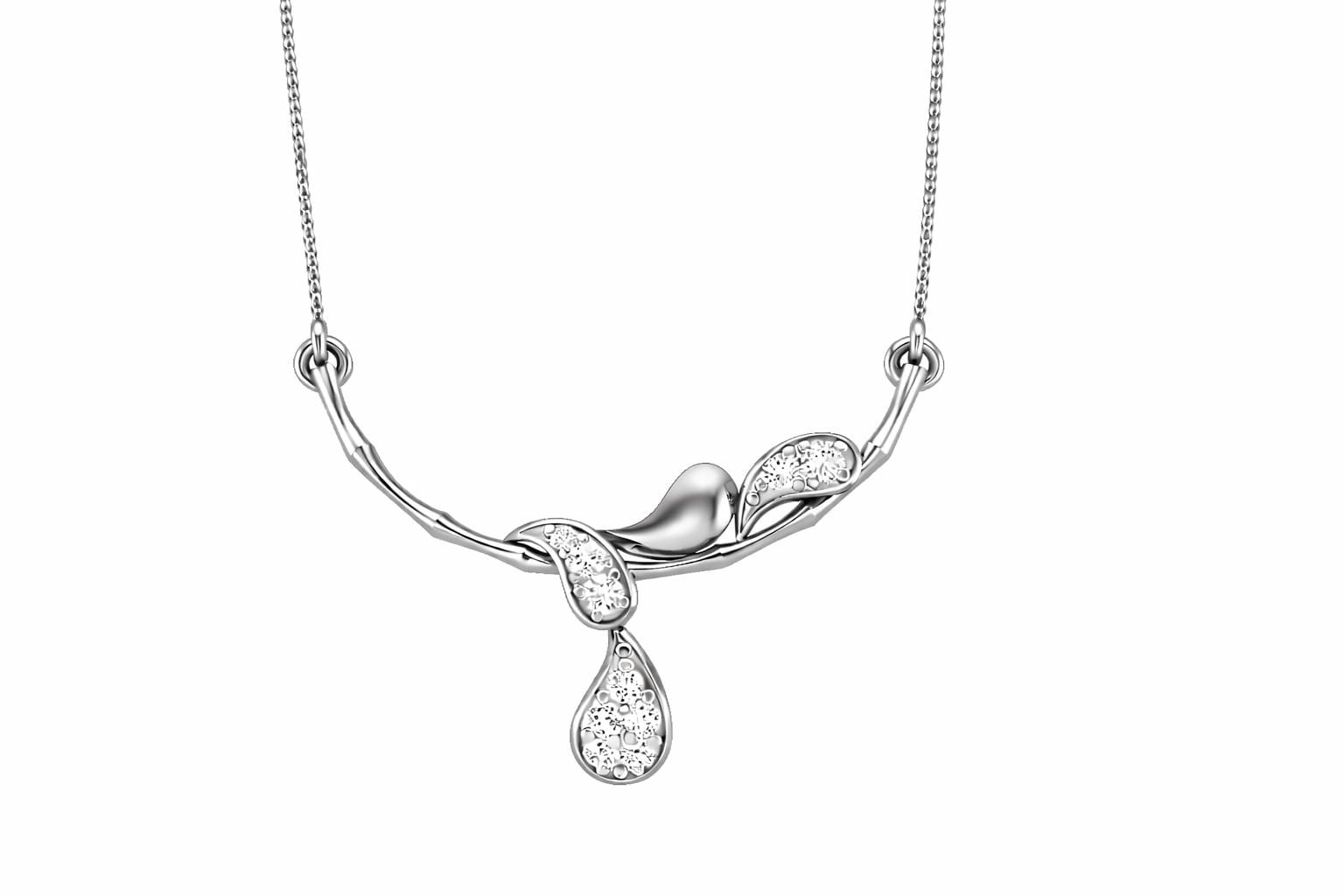 Riora moissanite drop pendant necklace in gold rose finish, elegant minimalist bridal jewelry with diamond-style design