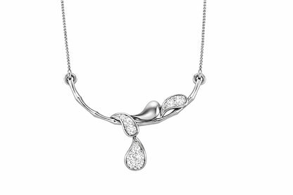 Riora moissanite drop pendant necklace in gold rose finish, elegant minimalist bridal jewelry with diamond-style design