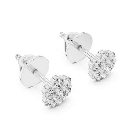 Riora moissanite diamond cluster stud earrings in gold and rose gold, minimalist bridal jewelry for everyday elegance.