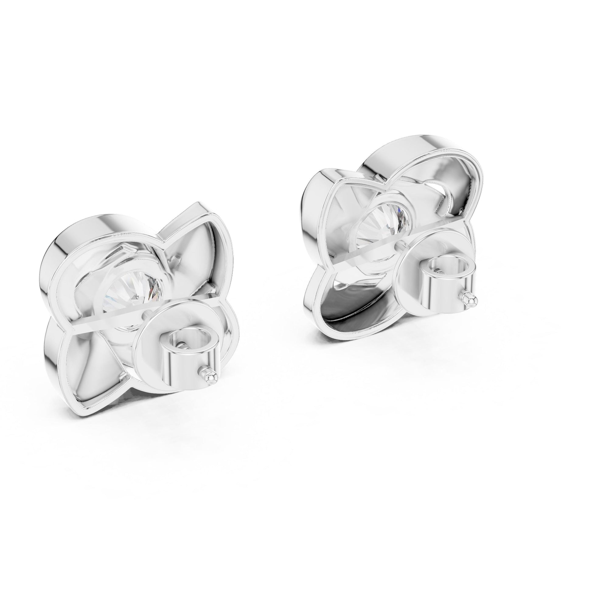 Riora floral moissanite diamond stud earrings with gold, rose, and silver flower design, elegant minimalist bridal jewelry