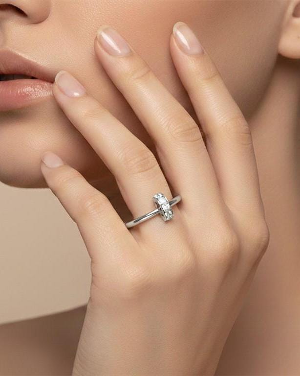 Dainty Moissanite Band Ring | Minimal Stackable Ring in Gold, Rose Gold & Silver | Hypoallergenic Promise & Engagement Gift