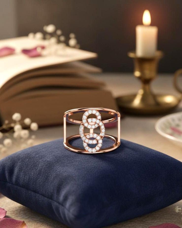 Riora Infinity Moissanite diamond open double band ring with minimalist modern design, featuring elegant, sparkling jewelry.