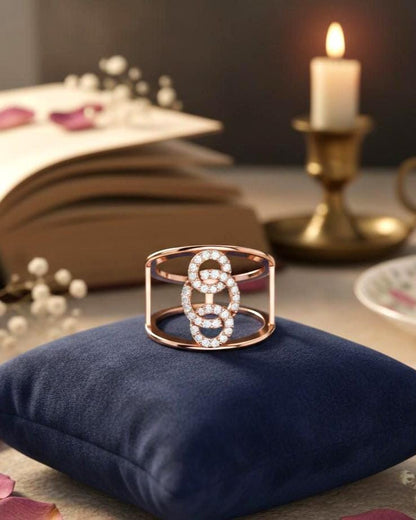 Riora Infinity Moissanite diamond open double band ring with minimalist modern design, featuring elegant, sparkling jewelry.