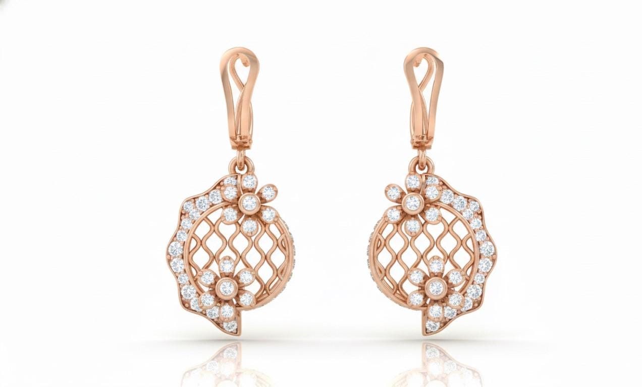 Moissanite Floral Lattice Drop Stud Earrings | Hypoallergenic | Gold, Rose Gold & Silver | Riora