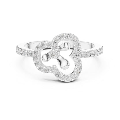 Riora elegant rose gold floral ring with clover-shaped moissanite diamonds, minimalist jewelry for women