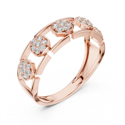 Riora cubic zirconia hexagon band ring for women in gold, rose gold, or silver, size 5-11, perfect for weddings or promises.