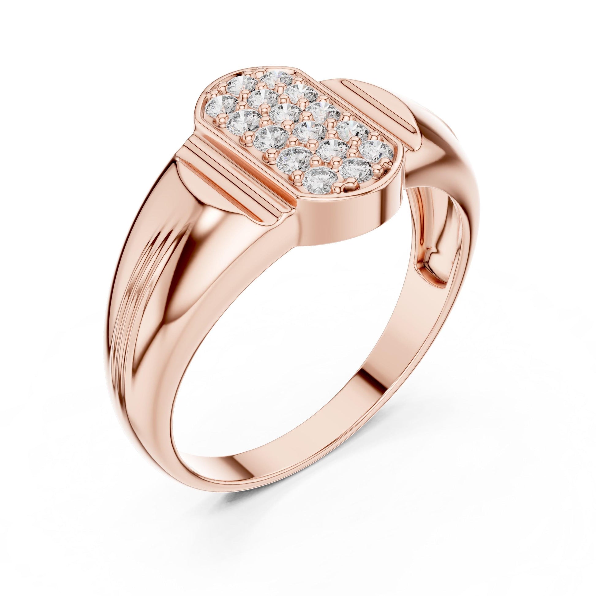 Riora luxury moissanite diamond statement ring in rose gold, featuring bold cocktail design and intricate jewelry details.