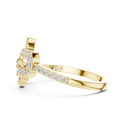 Riora Moissanite diamond double heart buckle ring with minimalist love design, romantic promise band jewelry.