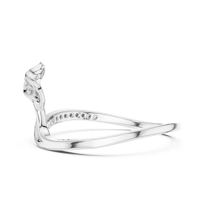 Riora elegant moissanite wave ring in gold rose gold and silver with minimalist open band design, stacking jewelry style.