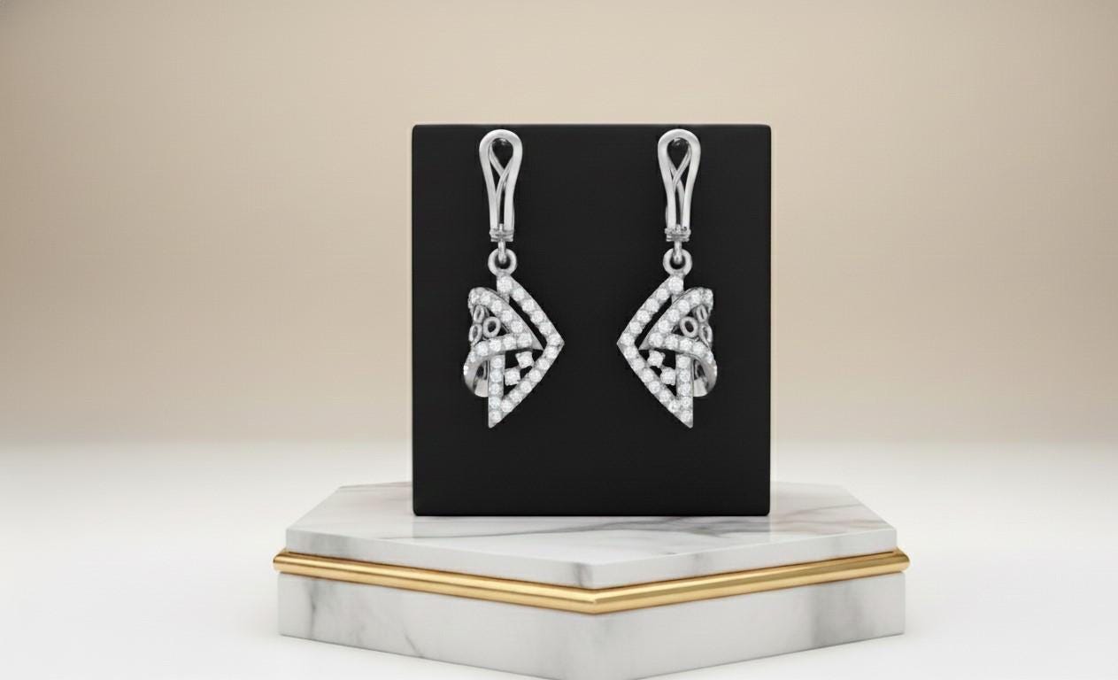 Moissanite Geometric Drop Stud Earrings | Hypoallergenic Luxury | Gold, Rose Gold, Silver