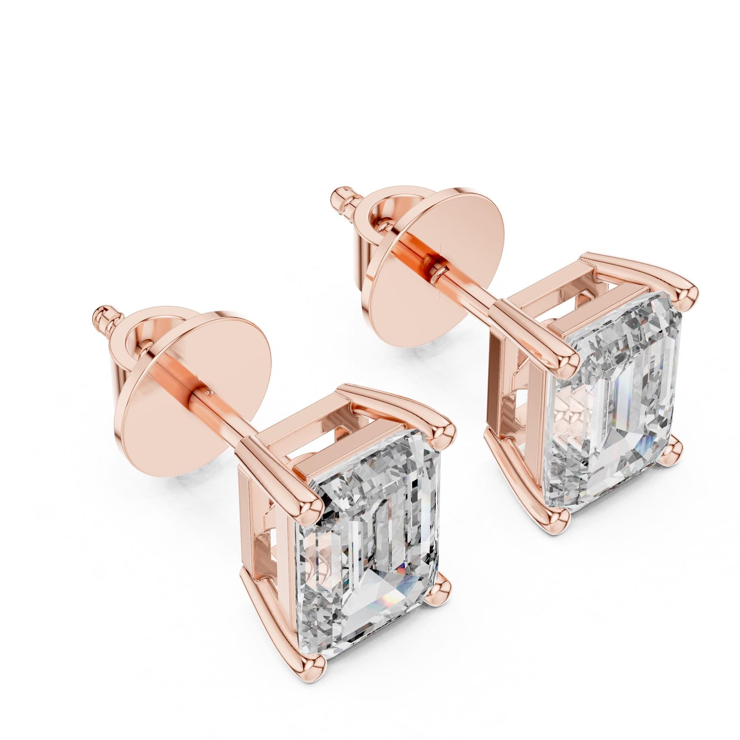 Riora emerald cut moissanite diamond stud earrings, 7.5x5.5mm, minimalist bridal jewelry, perfect for wedding or everyday luxury.