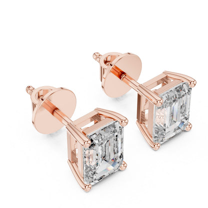 Riora emerald cut moissanite diamond stud earrings, 7.5x5.5mm, minimalist bridal jewelry, perfect for wedding or everyday luxury.