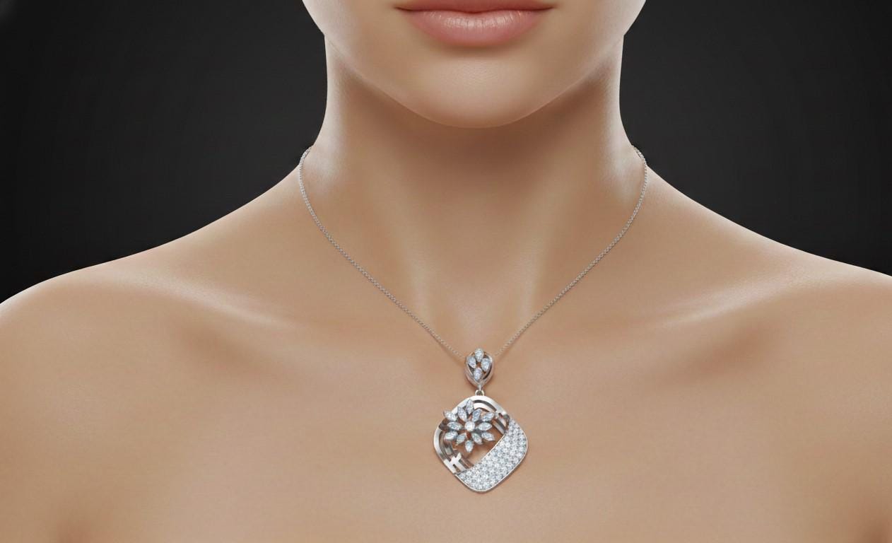 Floral Moissanite Pendant Necklace | 22 Inch Adjustable Chain