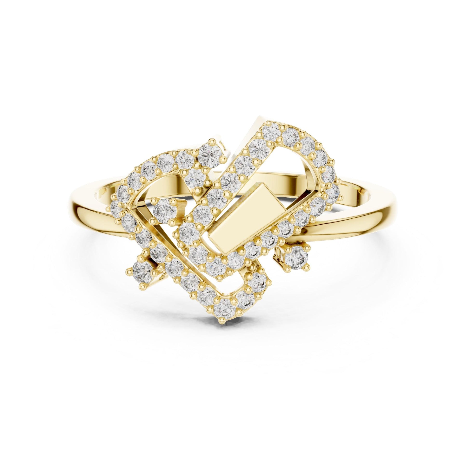 Riora luxury geometric moissanite diamond ring with gold and silver band, minimalist modern jewelry, statement engagement gift