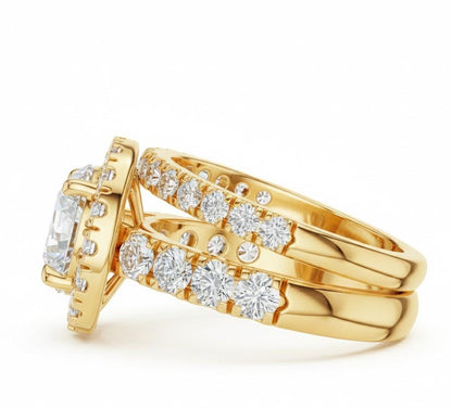 Halo CZ Engagement Ring Set | Bridal Promise Ring for Women