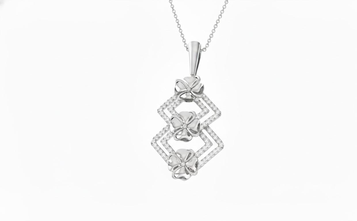 Moissanite Clover Pendant  Gold Rose Silver Floral Diamond Look Jewelry,  Elegant Everyday Necklace