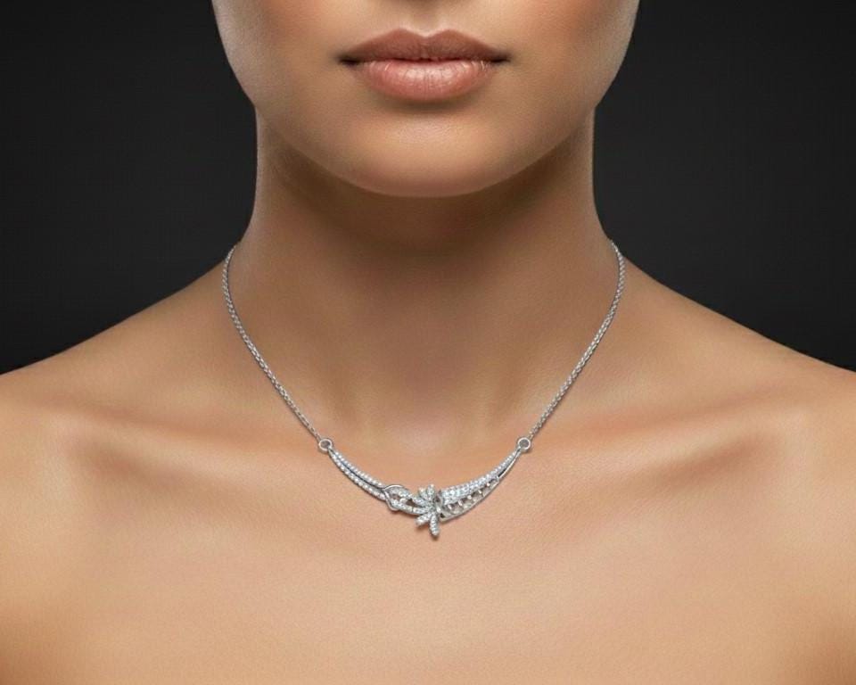 Moissanite Pendant Necklace, Elegant Curved Leaf Design, Gold Rose Gold Silver Gift for Her