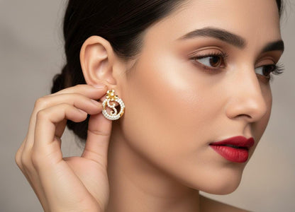 Moissanite Floral Circle Stud Earrings in Gold Rose Gold Silver | Hypoallergenic Luxury Wedding Gift for Women