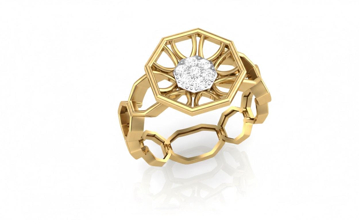 Geometric Moissanite Ring | Hypoallergenic Floral Statement Ring | Gold Rose Gold Silver | Engagement & Valentine Gift