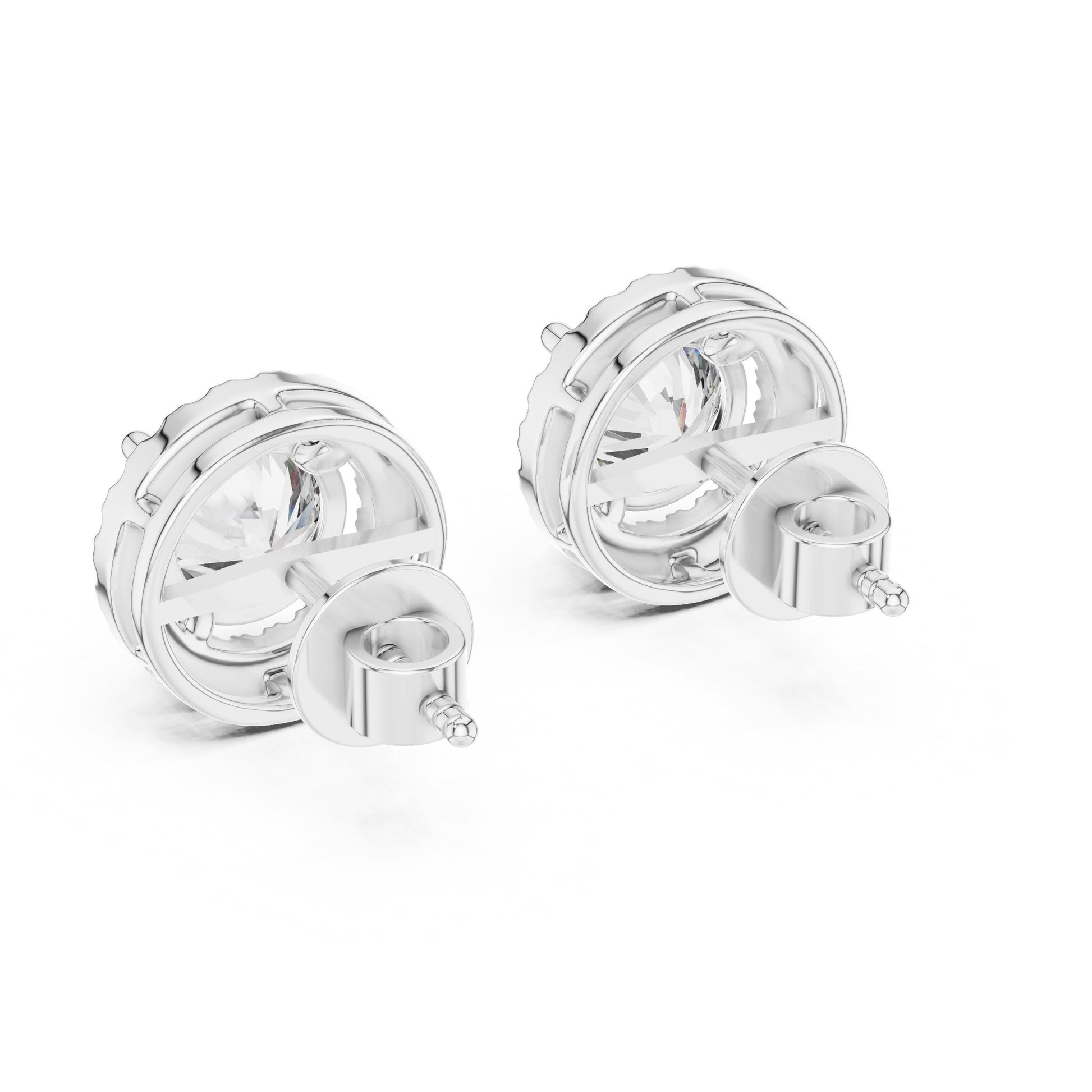 Riora Halo Moissanite diamond stud earrings in rose gold and silver, minimalist bridal jewelry with elegant sparkle and classic design