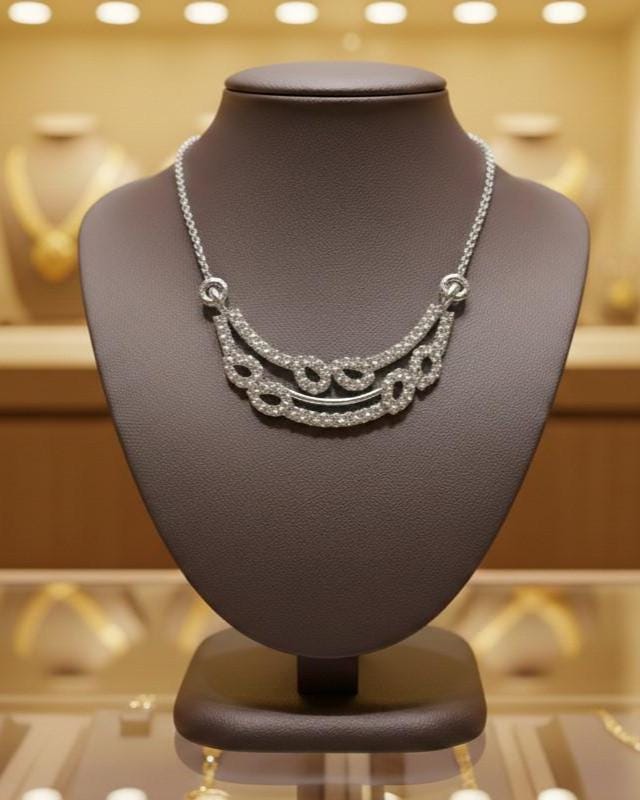 Riora dainty gold moissanite layered necklace with minimalist double chain, ideal for everyday wear or gift.
