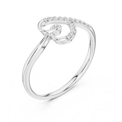 Riora moissanite heart ring with curved diamond promise band in rose gold and silver, romantic minimalist jewelry.