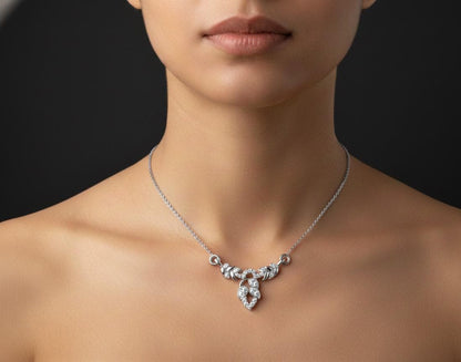Moissanite Leaf Pendant Necklace, 22 Inch Chain, Bridal Jewelry